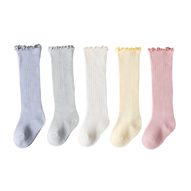 Spring And Summer Children's Socks In The Tube Loose Mouth Fungus Edge Combed Cotton Girls Baby Socks Long Tube Over The Knee Baby Socks