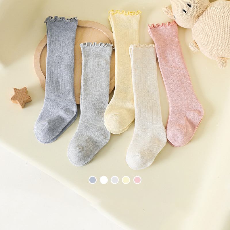 Spring And Summer Children's Socks In The Tube Loose Mouth Fungus Edge Combed Cotton Girls Baby Socks Long Tube Over The Knee Baby Socks